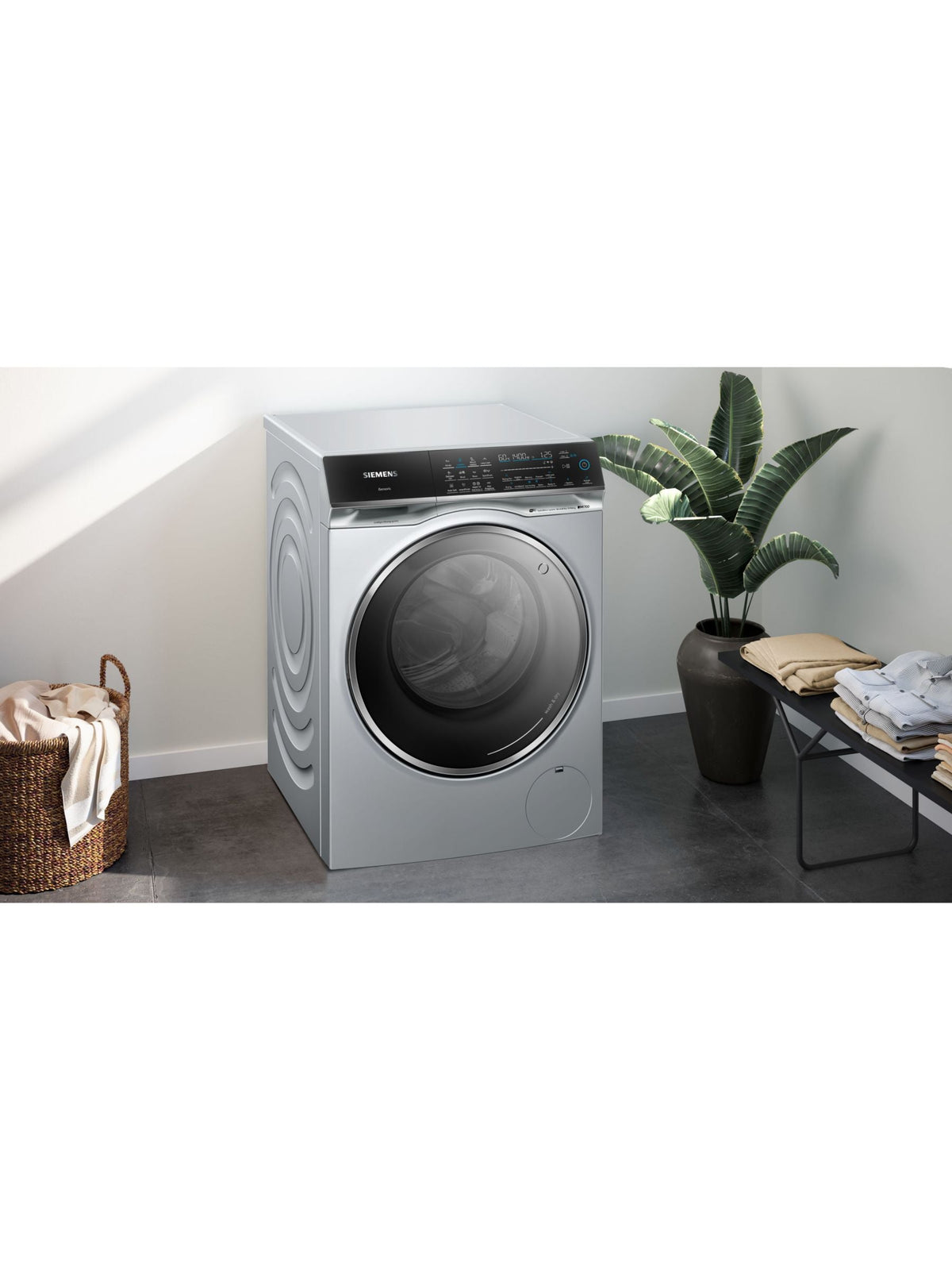 Siemens iQ700 WN54C2ATGB Freestanding Washer Dryer, 10.5kg/6kg Load, 1400rpm Spin, Silver - View 2