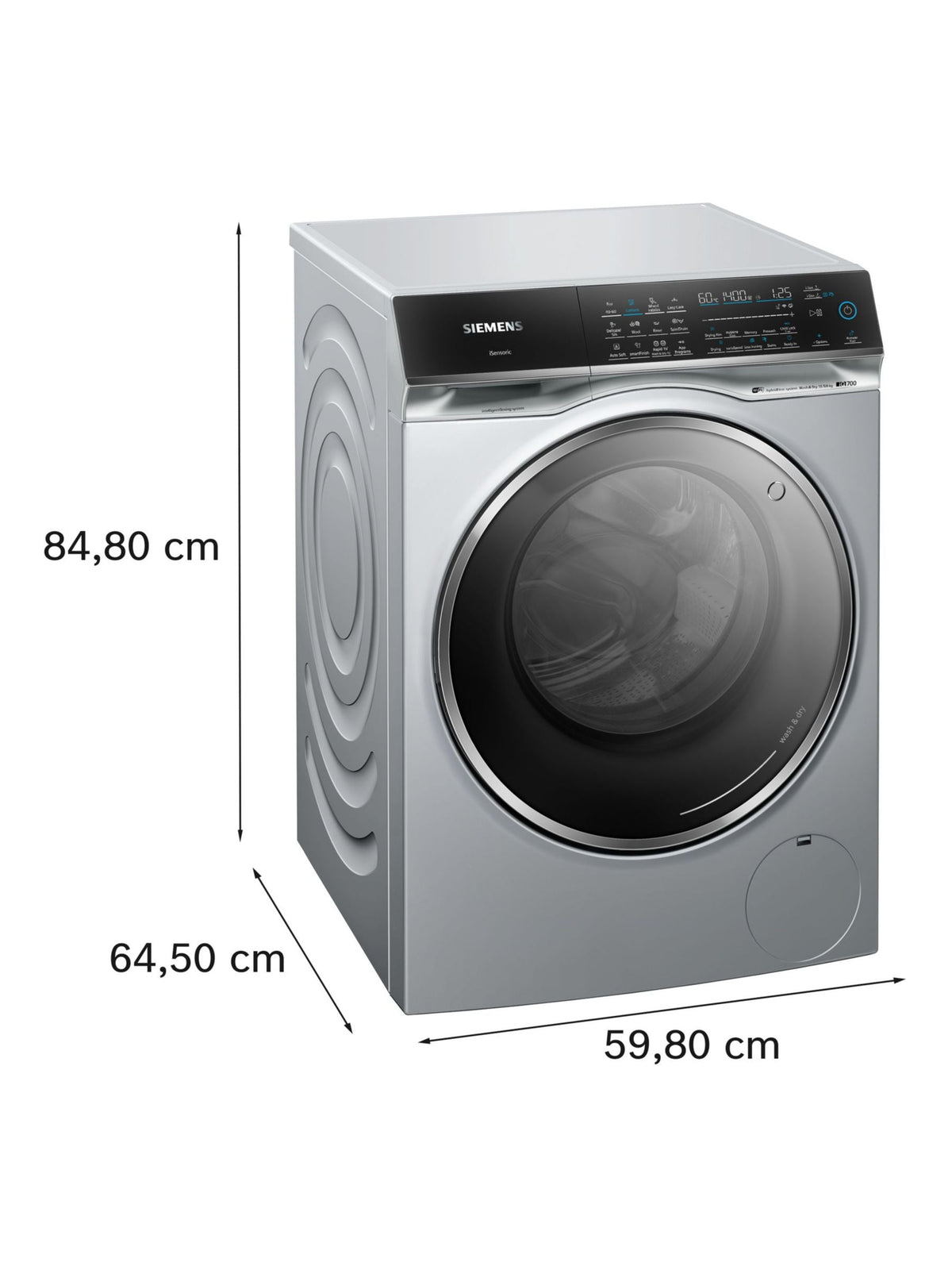 Siemens iQ700 WN54C2ATGB Freestanding Washer Dryer, 10.5kg/6kg Load, 1400rpm Spin, Silver - View 6
