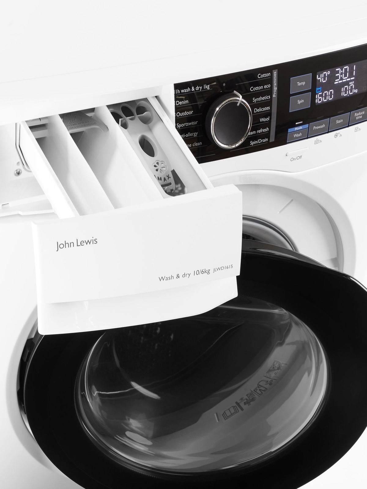 John Lewis JLWD1615 Freestanding Washer Dryer, 10kg/6kg Load, 1600rpm Spin, White - View 5
