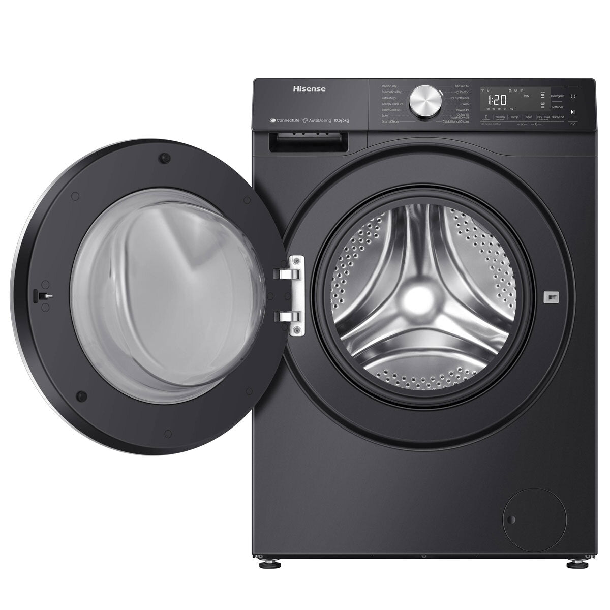 Hisense WD5S1045BB 10.5/6kg, Washer Dryer, D Rated in Black - View 3