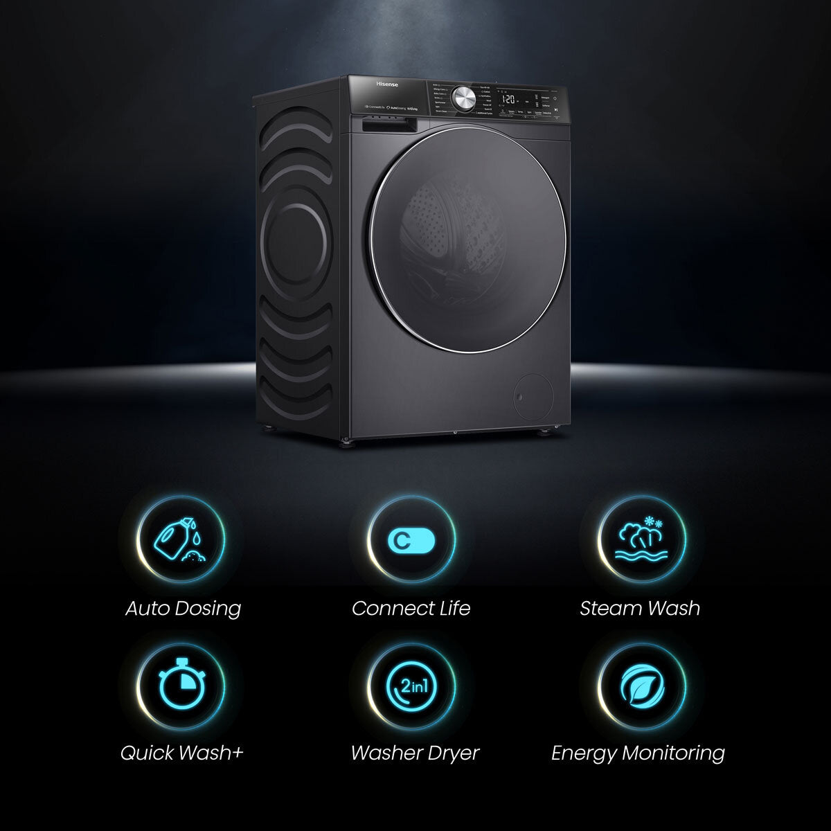Hisense WD5S1045BB 10.5/6kg, Washer Dryer, D Rated in Black - View 4