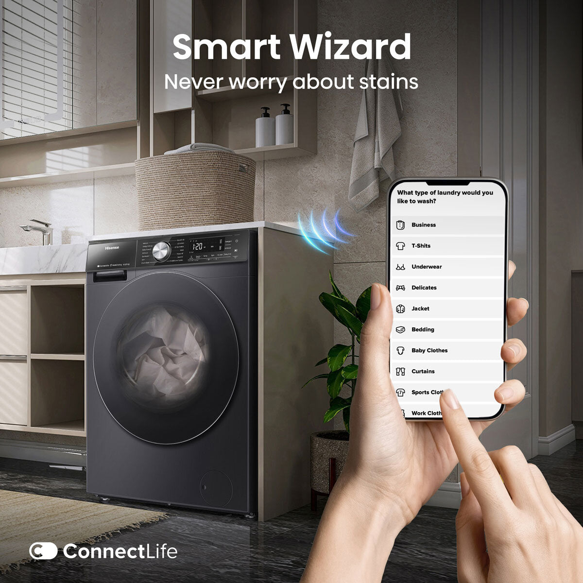 Hisense WD5S1045BB 10.5/6kg, Washer Dryer, D Rated in Black - View 8
