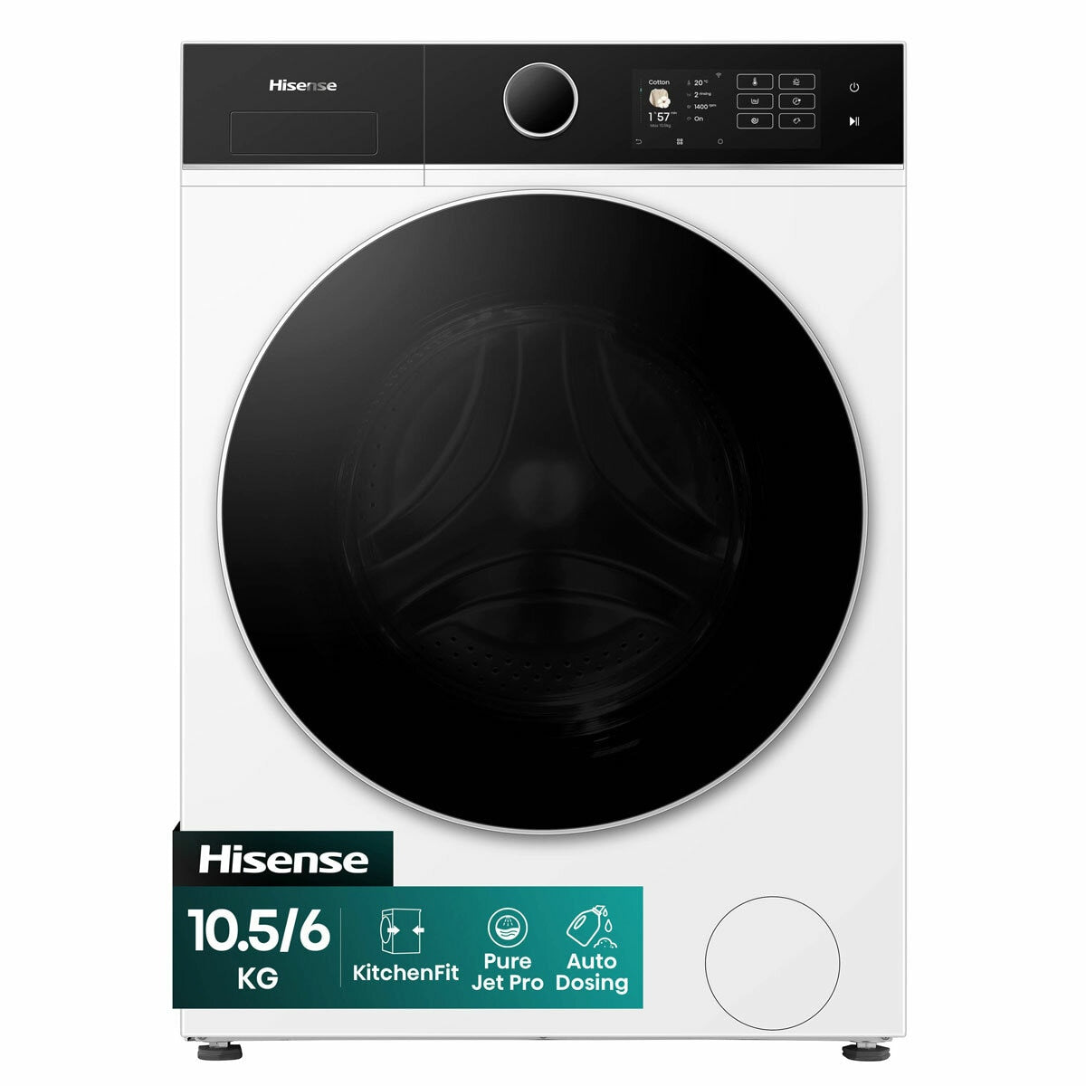 Hisense KitchenFit 5i Series WD5I1045BWQ, 10.5kg / 6kg Washer Dryer, D Rated in White - View 2