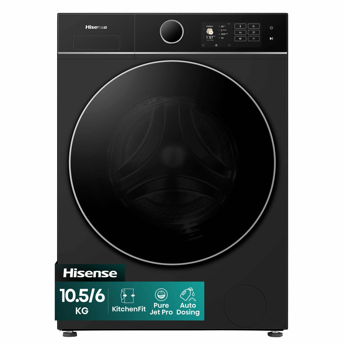 Hisense KitchenFit 5i Series WD5I1045BBQ, 10.5kg / 6kg Washer Dryer, D Rated in Black - View 2