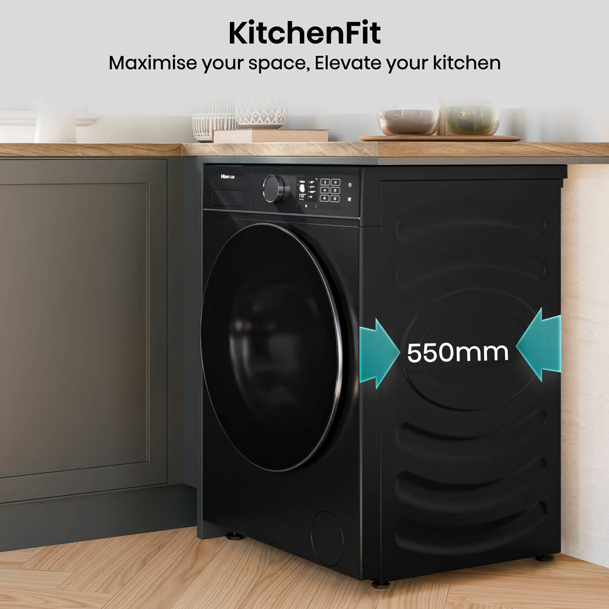 Hisense KitchenFit 5i Series WD5I1045BBQ, 10.5kg / 6kg Washer Dryer, D Rated in Black - View 6
