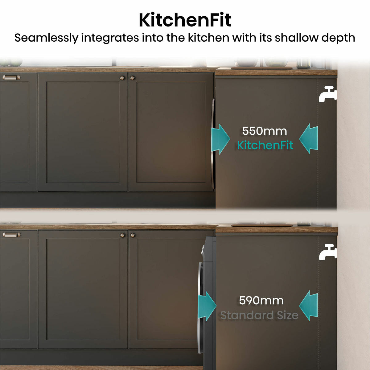 Hisense KitchenFit 5i Series WD5I1045BBQ, 10.5kg / 6kg Washer Dryer, D Rated in Black - View 5