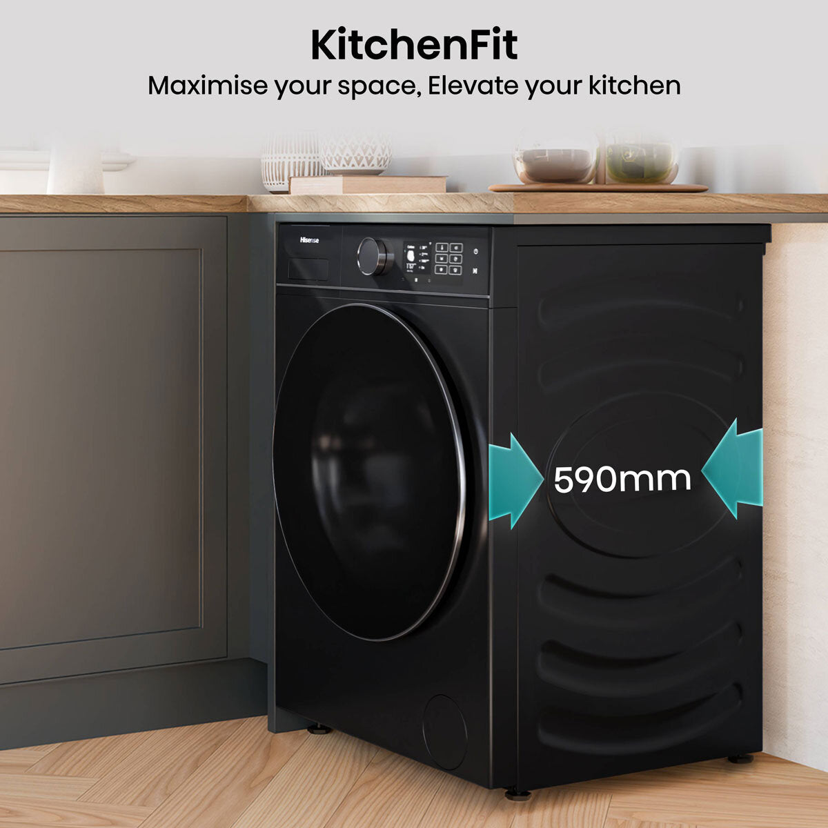 Hisense KitchenFit 5i Series WD5I1245BBR, 12kg/ 8kg Washer Dryer, D Rated in Black - View 8