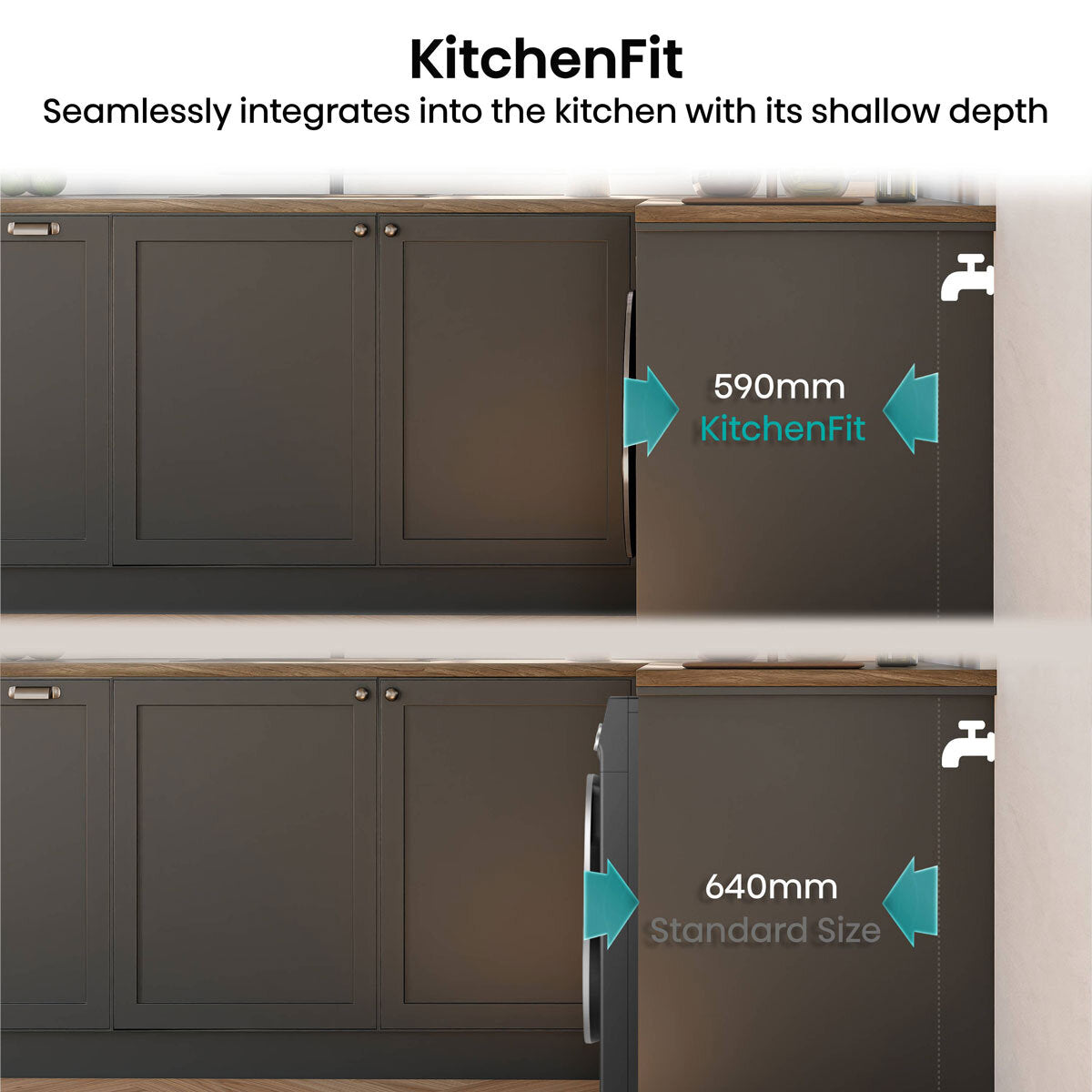 Hisense KitchenFit 5i Series WD5I1245BBR, 12kg/ 8kg Washer Dryer, D Rated in Black - View 3