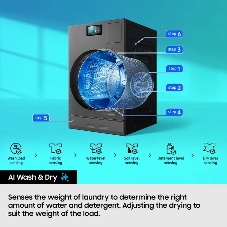 Samsung Series 9 Large Capacity WD18DB8995BZT1 18kg / 11kg Washer Dryer, A Rated in Dark Steel - View 7
