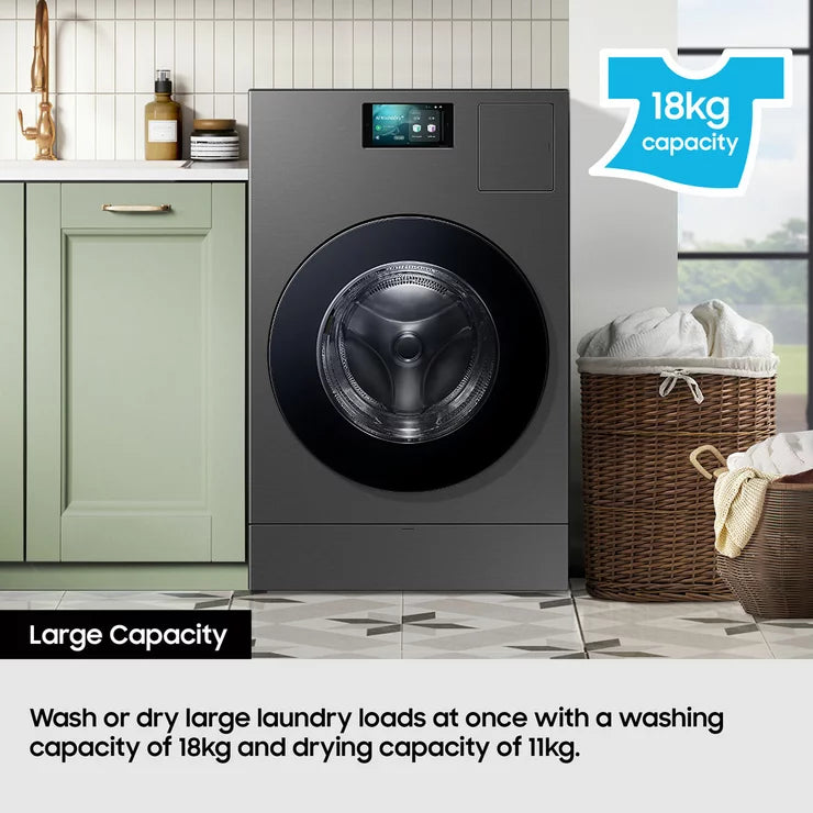 Samsung Series 9 Large Capacity WD18DB8995BZT1 18kg / 11kg Washer Dryer, A Rated in Dark Steel - View 2