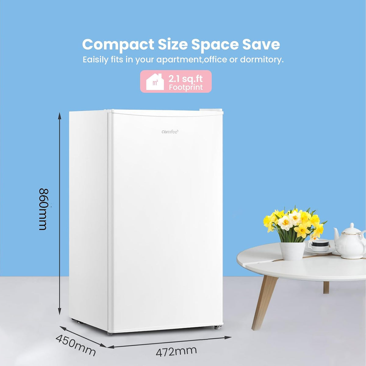 Under Counter Fridge 93L Cooler Box Interior Light Reversible Door White - View 2