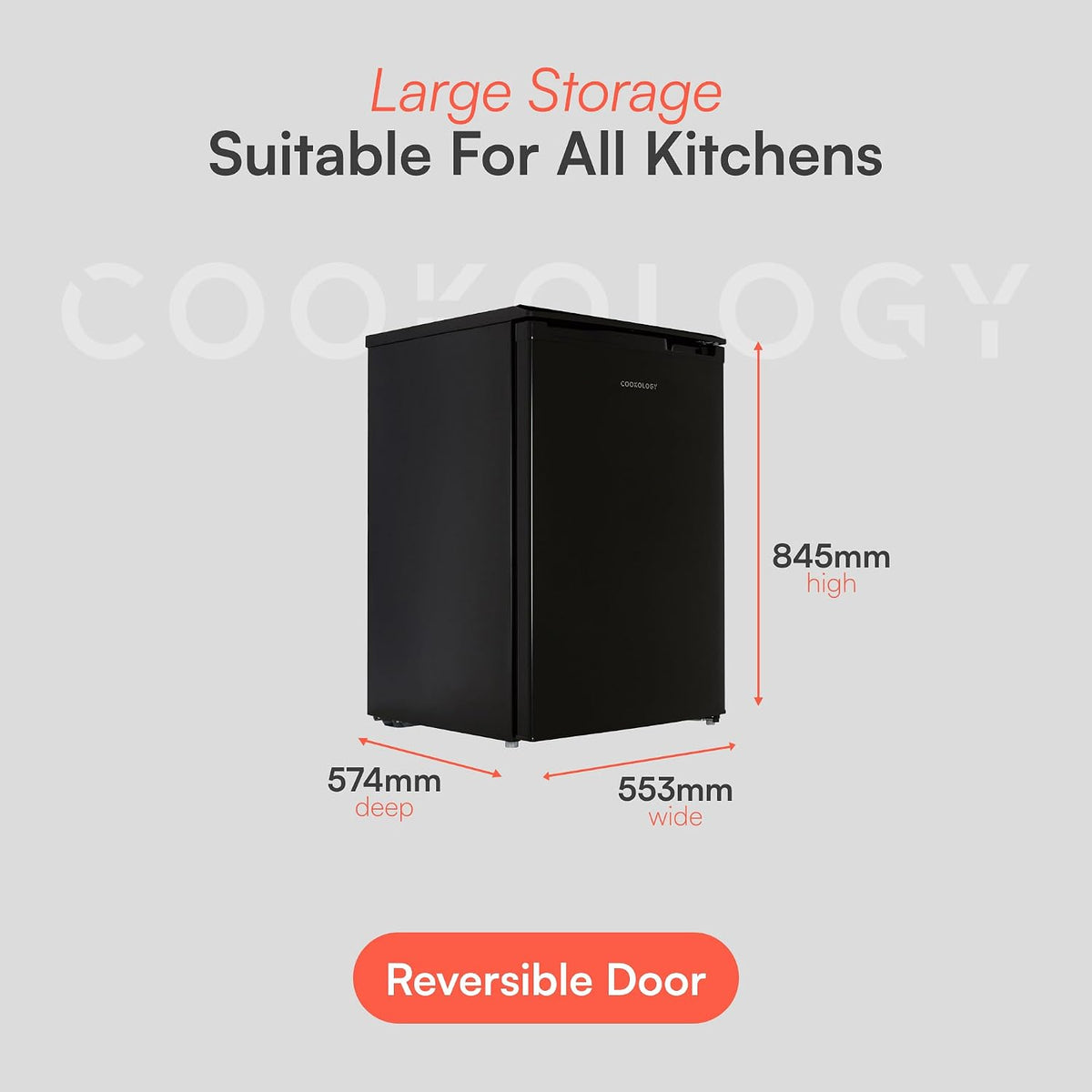 Freestanding Larder Fridge 130L Undercounter With Reversible Door Black - View 4
