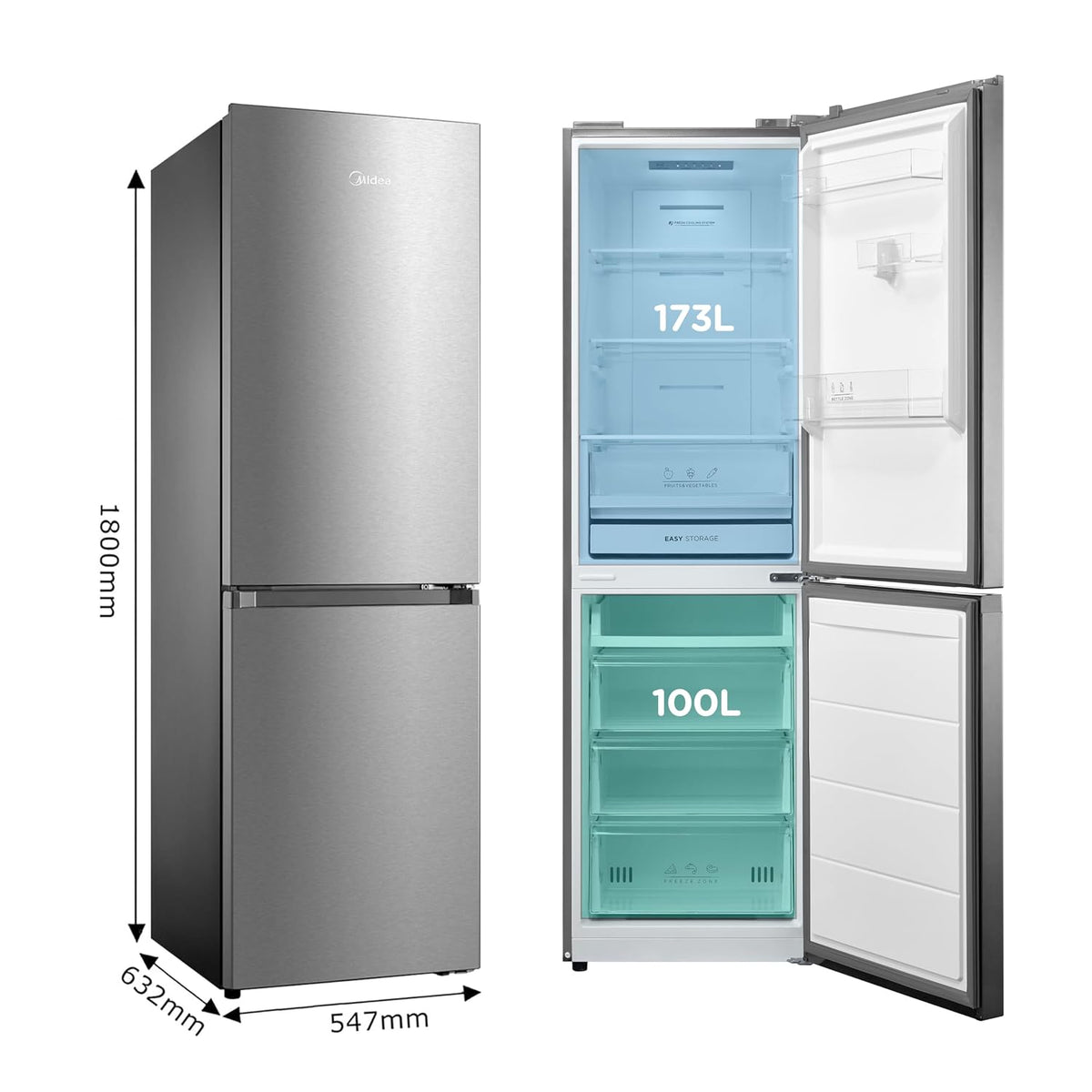 Freestanding Fridge Freezer 273L 60/40 Frost Free Stainless Steel - View 2