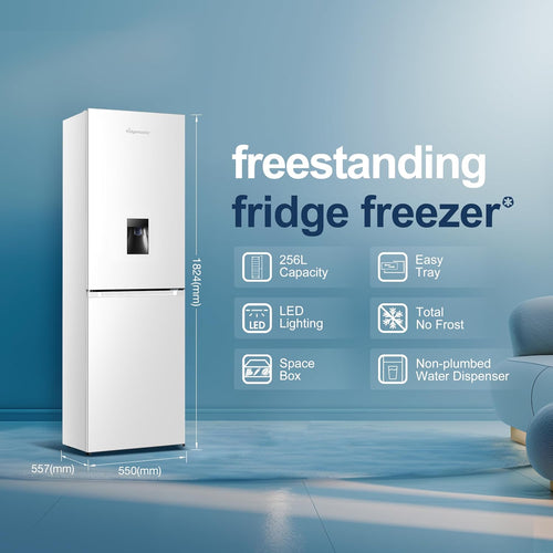 Freestanding Fridge Freezer 256L Frost Free Water Dispenser White - View 2
