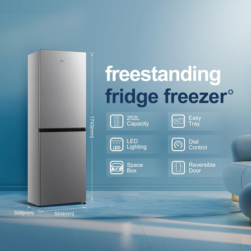 Freestanding Fridge Freezer 252L 50/50 No Frost LED Silver - View 2