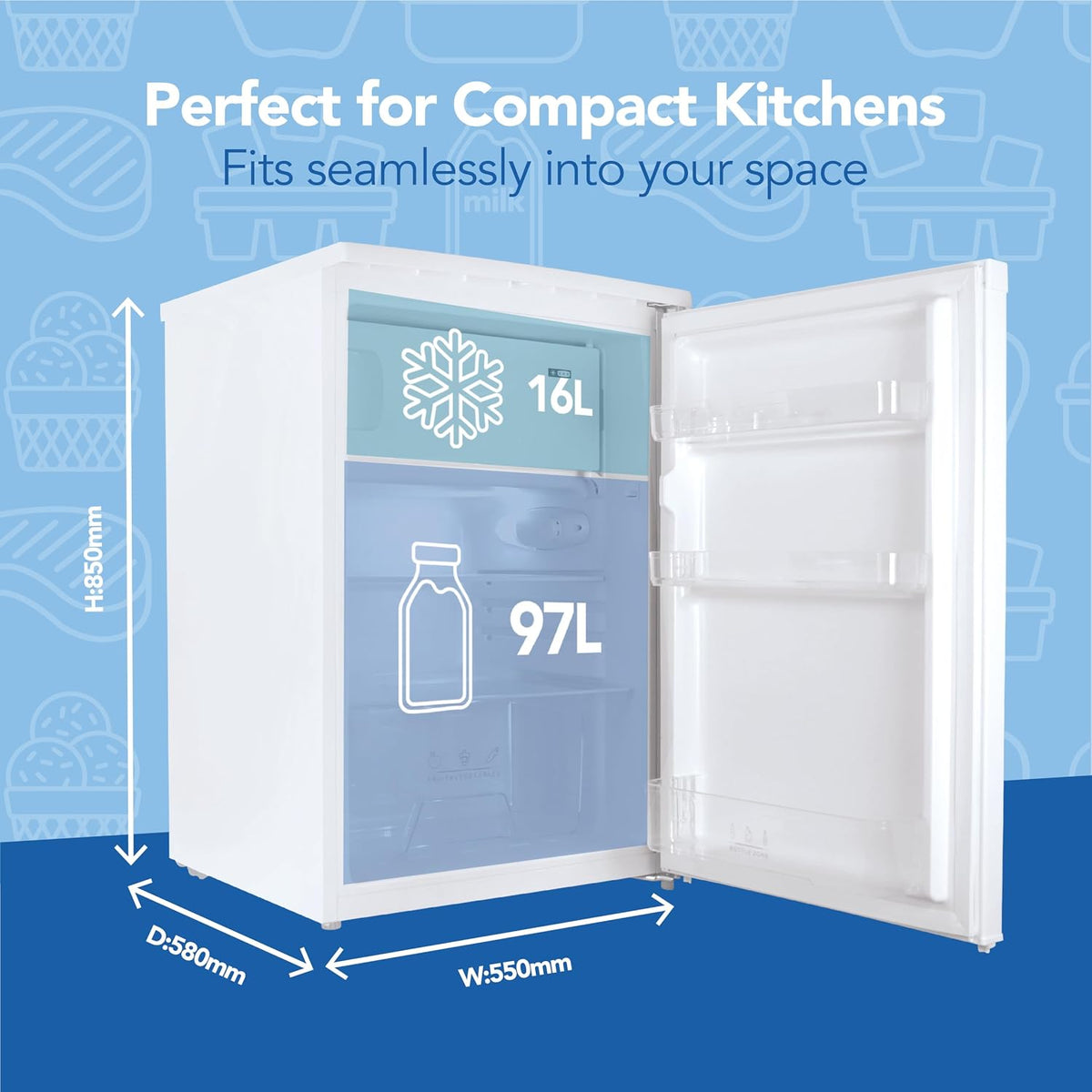 Under Counter Fridge 97L Freestanding With Reversible Door White - View 3