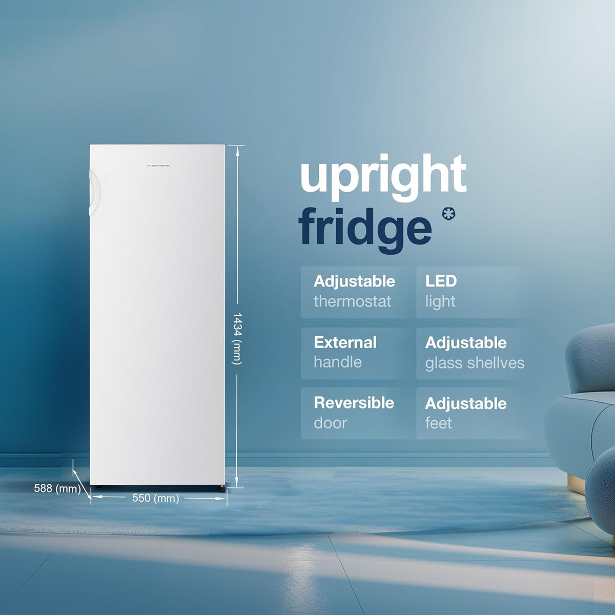 Freestanding Larder Fridge 242L 55cm White E Rated - View 2