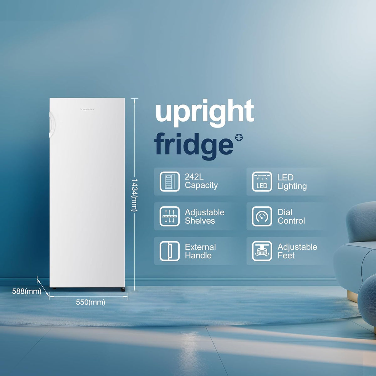 Freestanding Larder Fridge 242L 55cm White E Rated - View 3