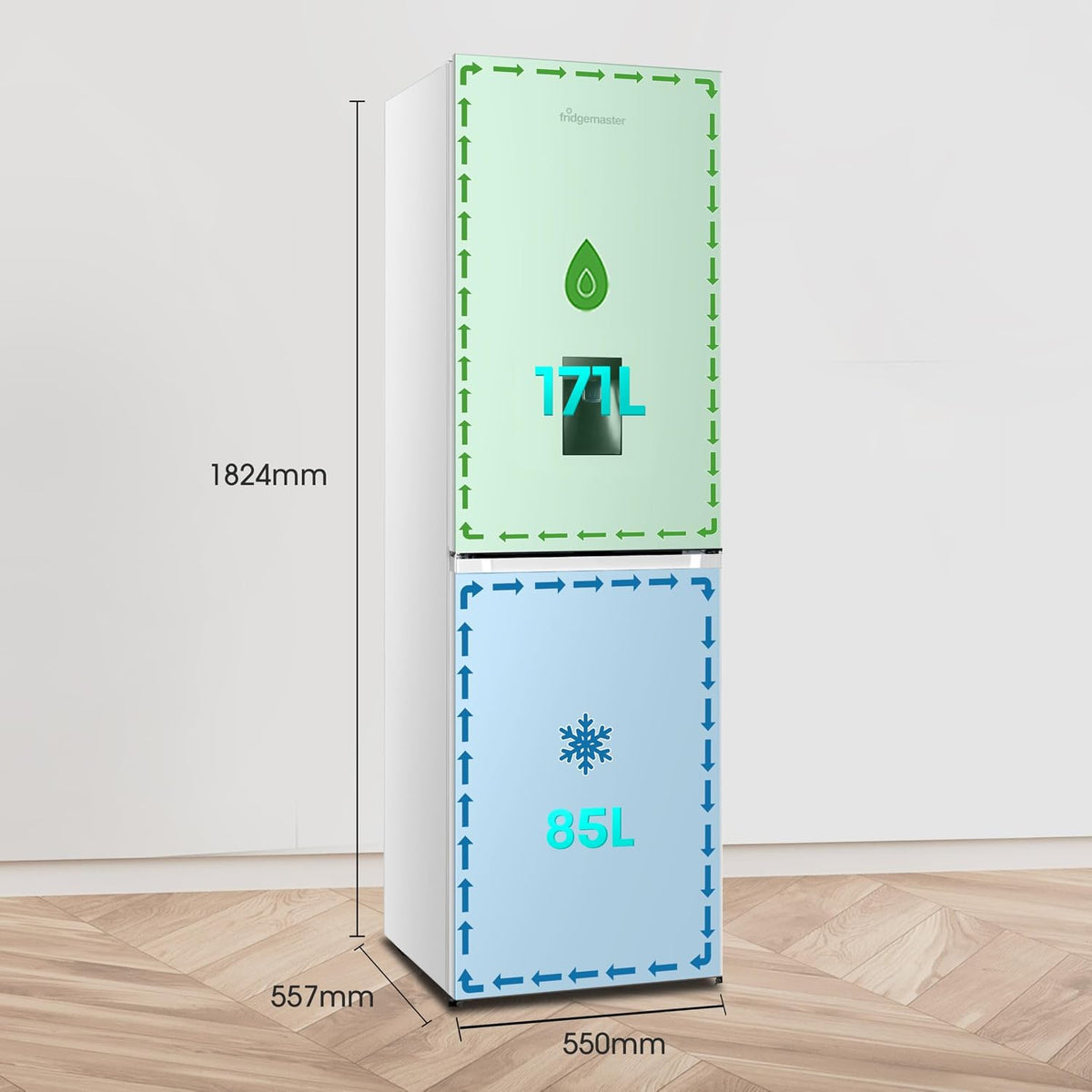 Freestanding Fridge Freezer 256L Frost Free Water Dispenser White - View 3