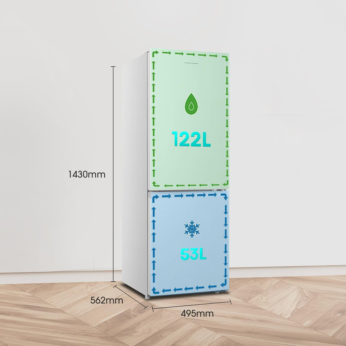 Freestanding Fridge Freezer 175L 60/40 Split E Rated White Reversible Door - View 3