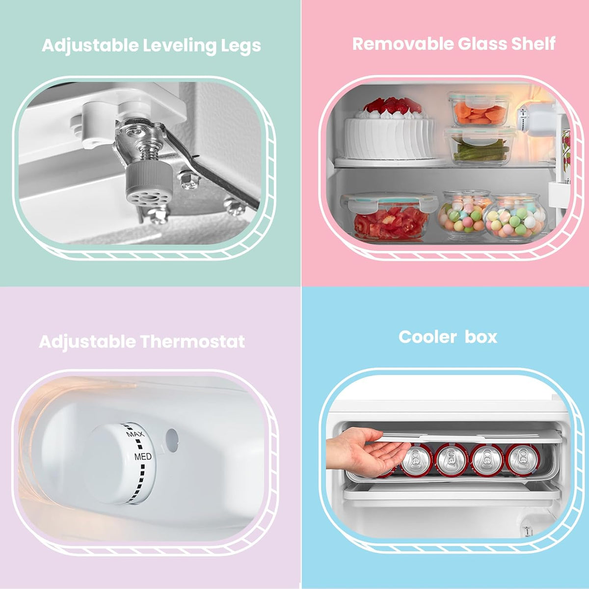 Under Counter Fridge 93L Cooler Box Interior Light Reversible Door White - View 5