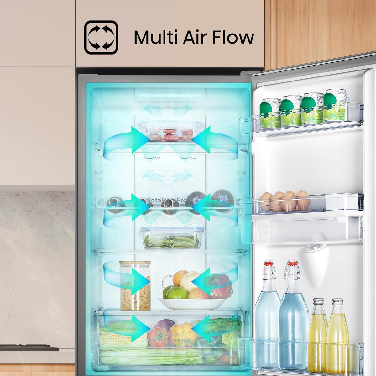 Freestanding Fridge Freezer 256L Total No Frost Water Dispenser Silver - View 5