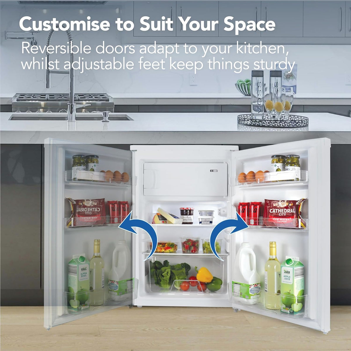 Under Counter Fridge 97L Freestanding With Reversible Door White - View 8