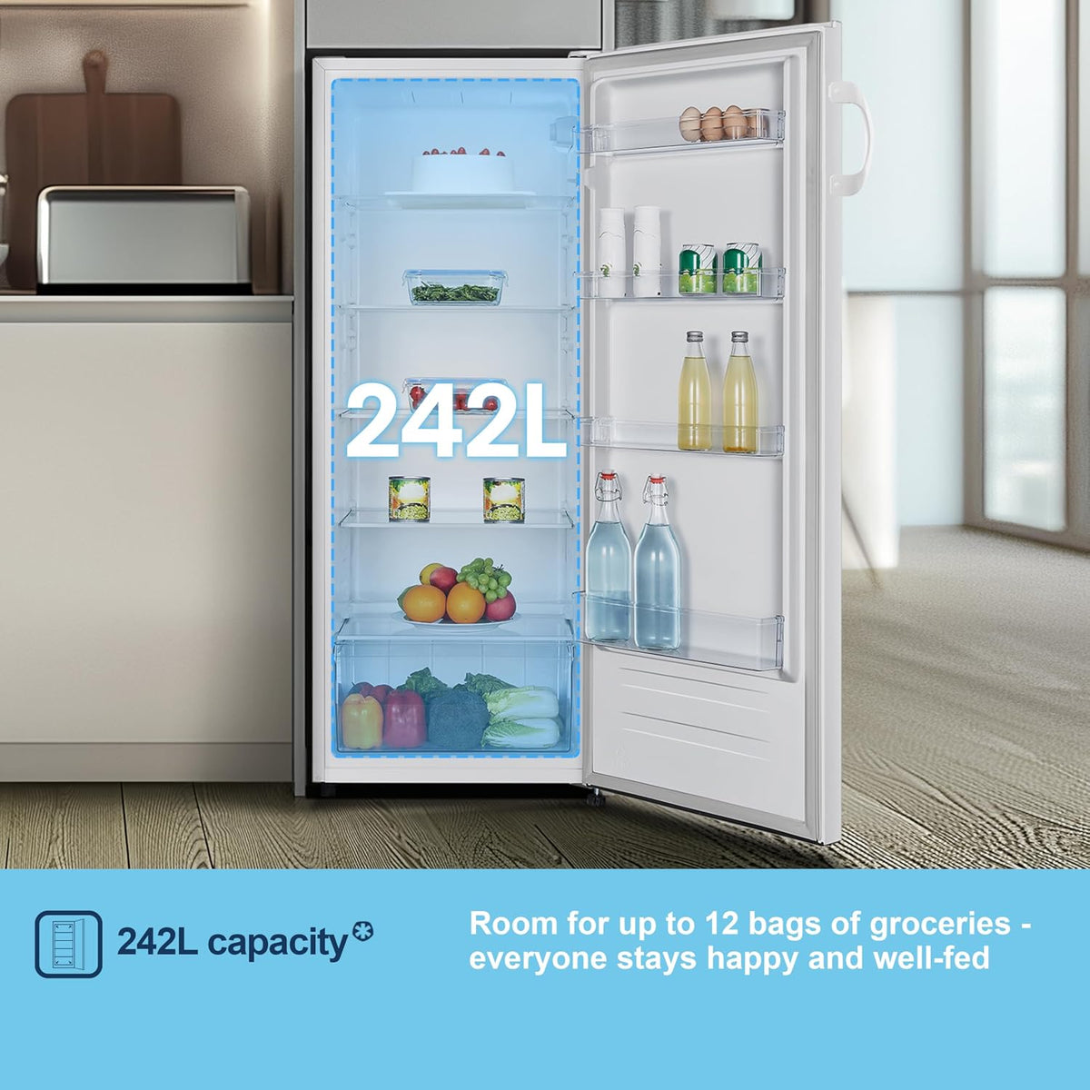 Freestanding Larder Fridge 242L 55cm White E Rated - View 5