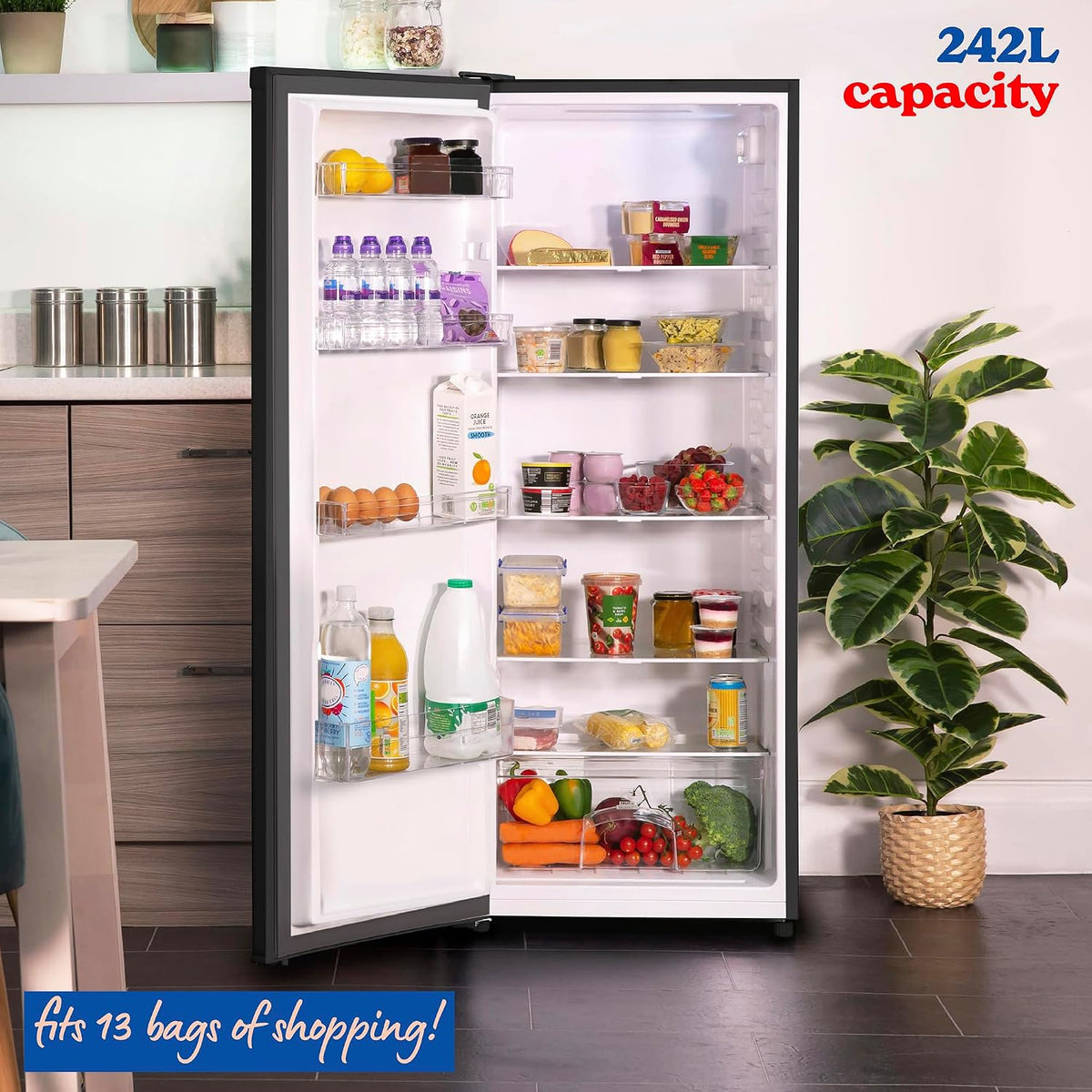Freestanding Larder Fridge 242L 55cm 143cm Black - View 4