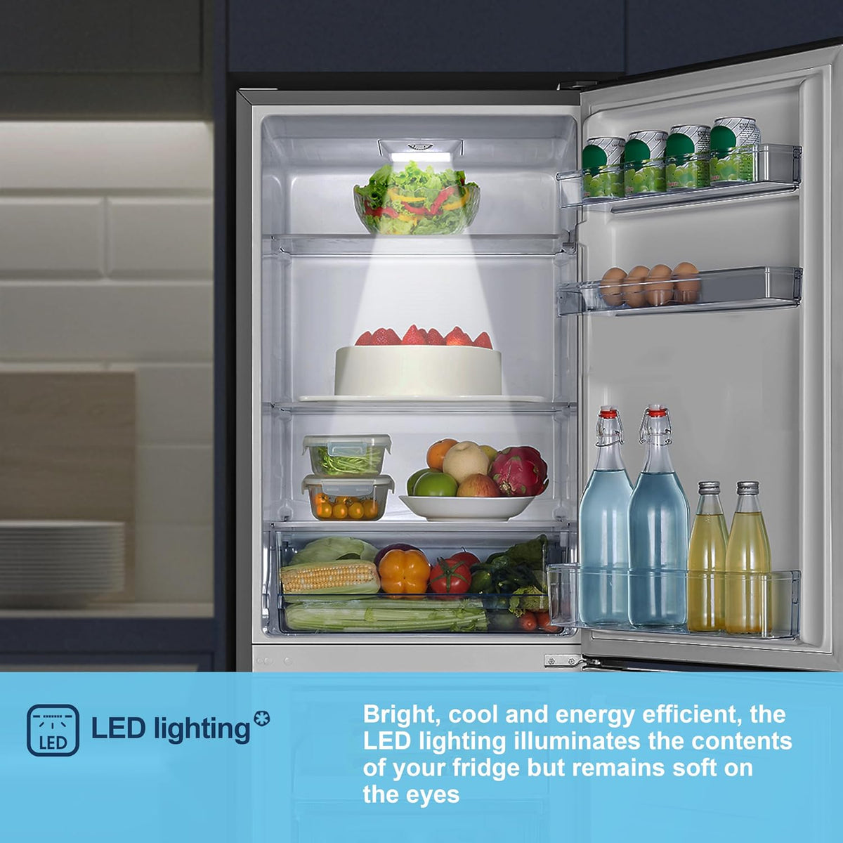 Freestanding Fridge Freezer 252L 50/50 No Frost LED Silver - View 9