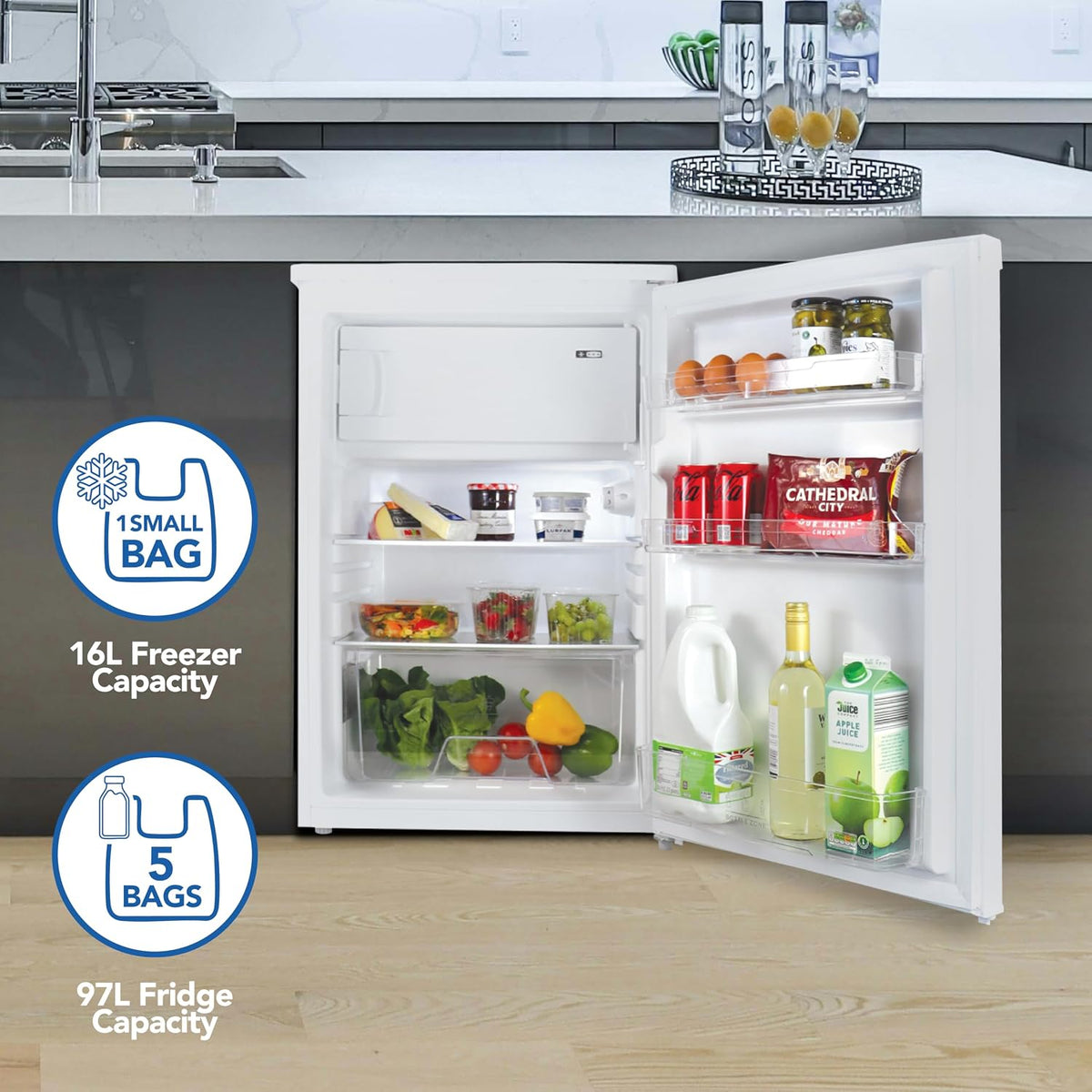 Under Counter Fridge 97L Freestanding With Reversible Door White - View 4