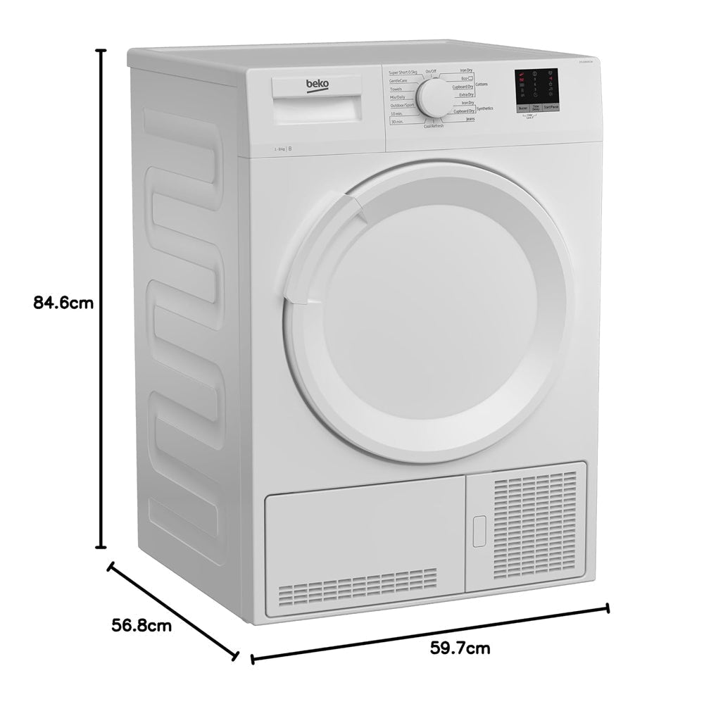 Beko DTLCE80051W 8kg Condenser Tumble Dryer with Sensor Programmes White - View 5