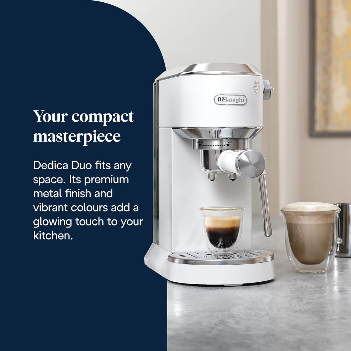 DeLonghi EC890.W Dedica Duo Manual Espresso Coffee Machine with Milk Frother White - View 3