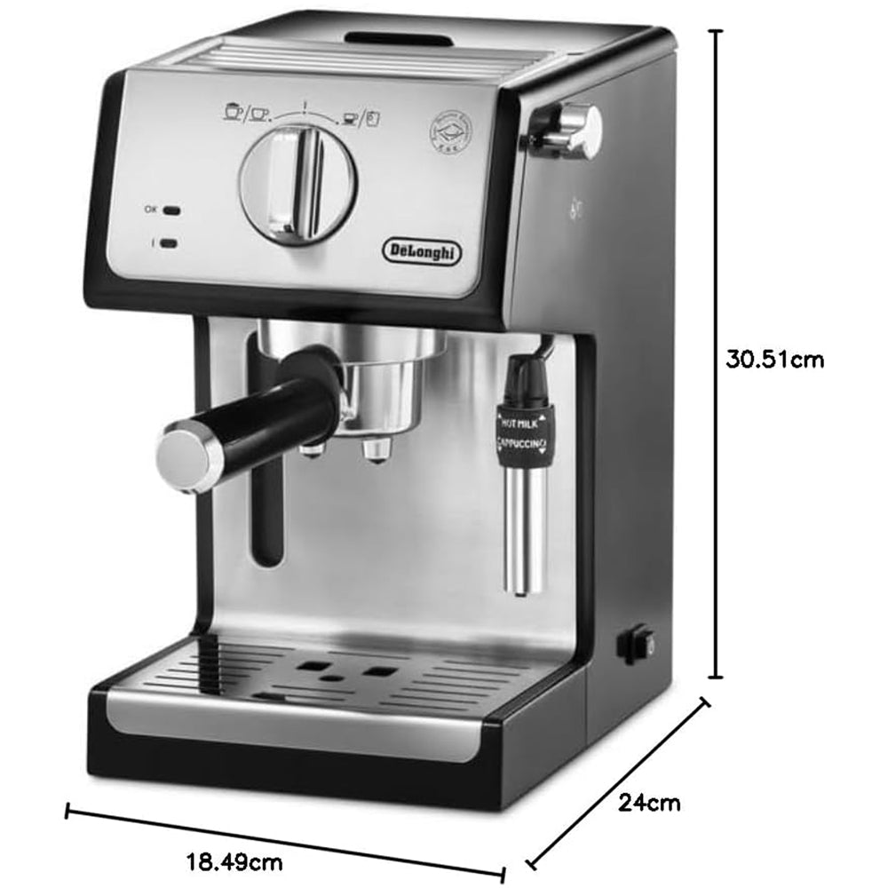 DeLonghi ECP35.31 Compact Manual Espresso Pump Coffee Machine Black and Silver - View 2