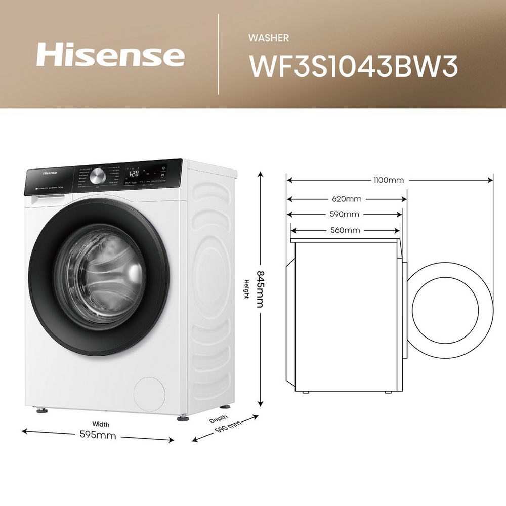 Hisense 3S Series WF3S1043BW3 WiFi-Enabled 10.5kg 1400 Spin Freestanding Washing Machine White - View 12