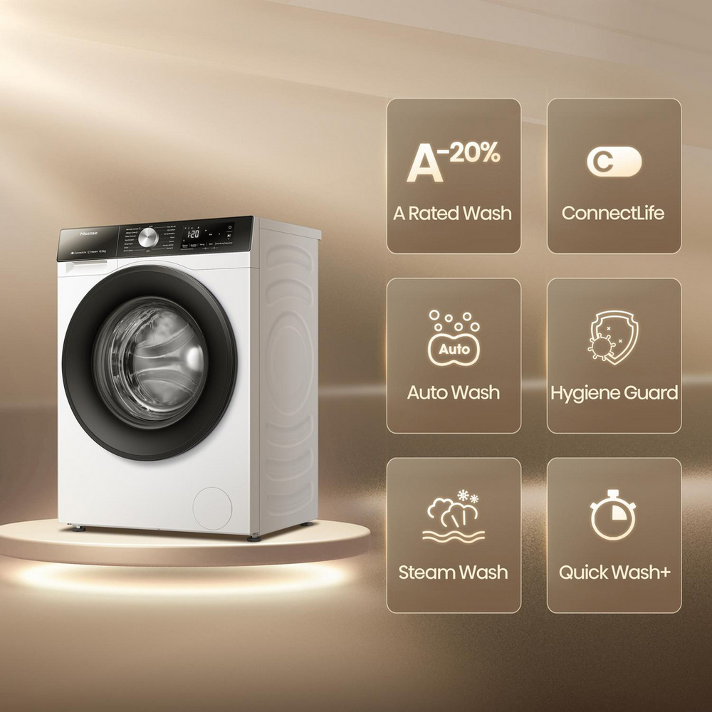 Hisense 3S Series WF3S1043BW3 WiFi-Enabled 10.5kg 1400 Spin Freestanding Washing Machine White - View 2