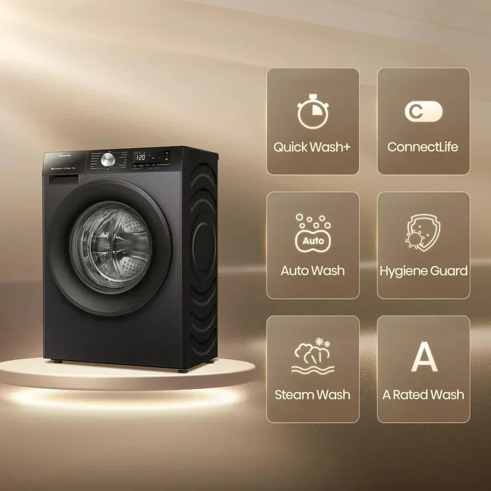 Hisense 3S Series WF3S8043BB3 WiFi-enabled 8kg 1400 Spin Washing Machine Black - A Rated - View 2
