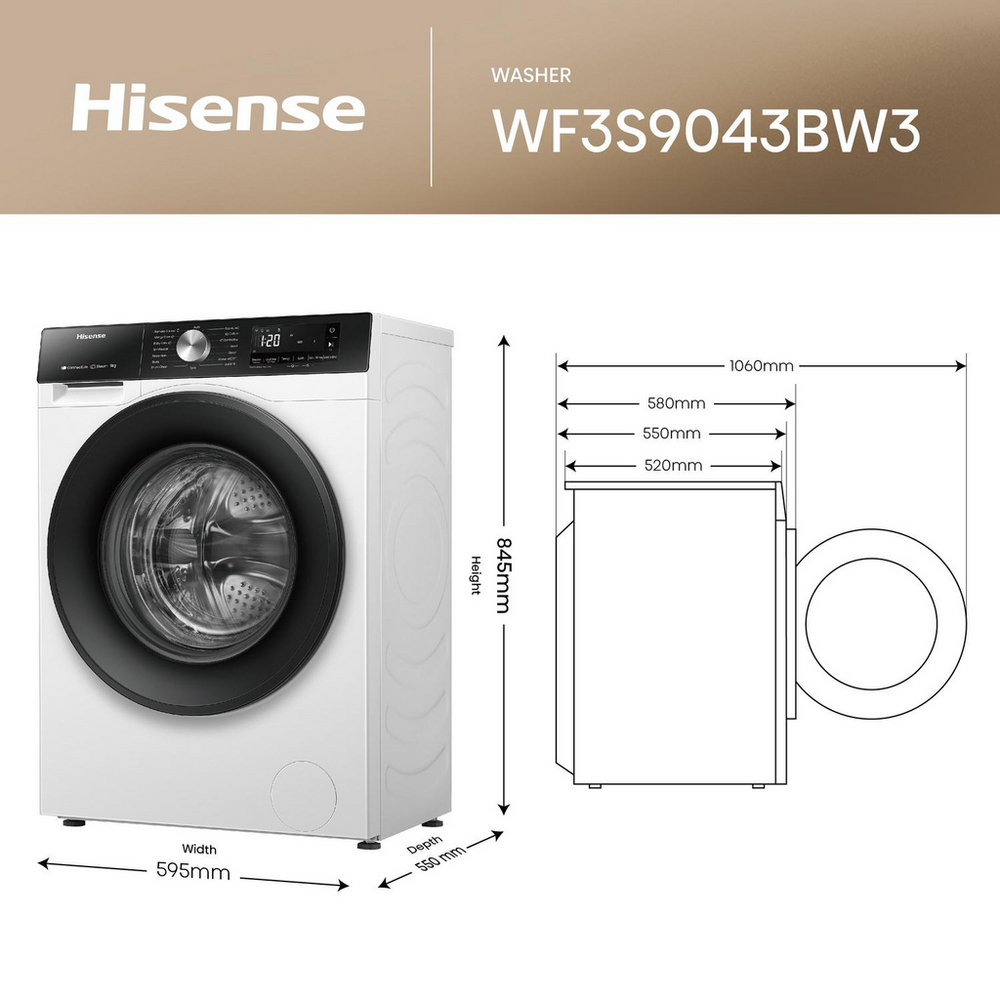 Hisense 3S Series WF3S9043BW3 9kg 1400 Spin WiFi-enabled Freestanding Washing Machine White - View 13