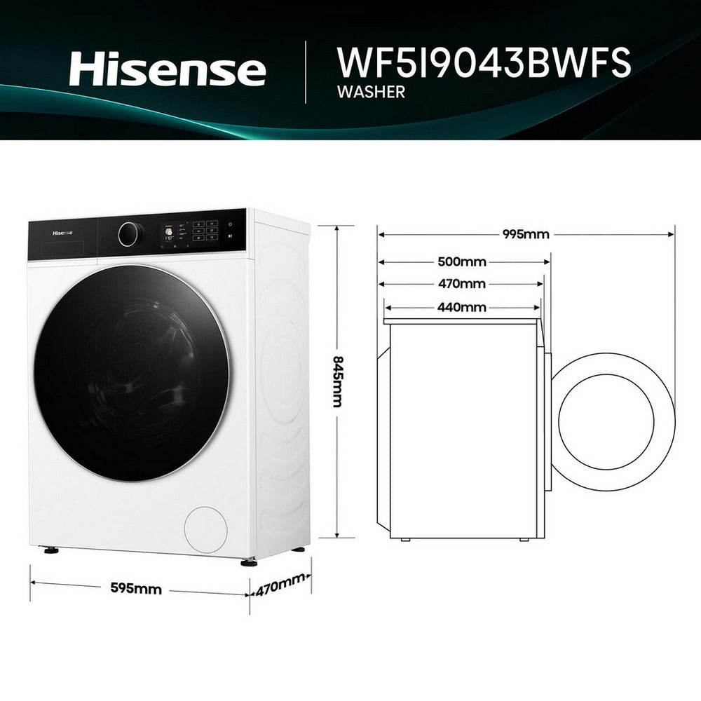 Hisense KitchenFit 5i Series WF5I9043BWFS 9kg 1400 Spin WiFi-enabled Freestanding Washing Machine White - View 16