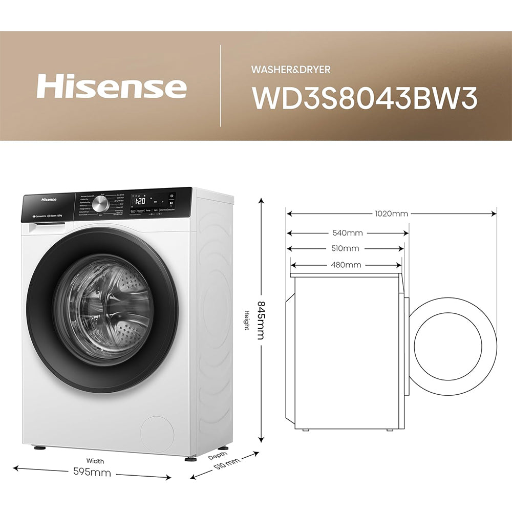 Hisense WD3S8043BW3 3S Series 8+5kg 1400 Spin WiFi-enabled Washer Dryer White - View 12