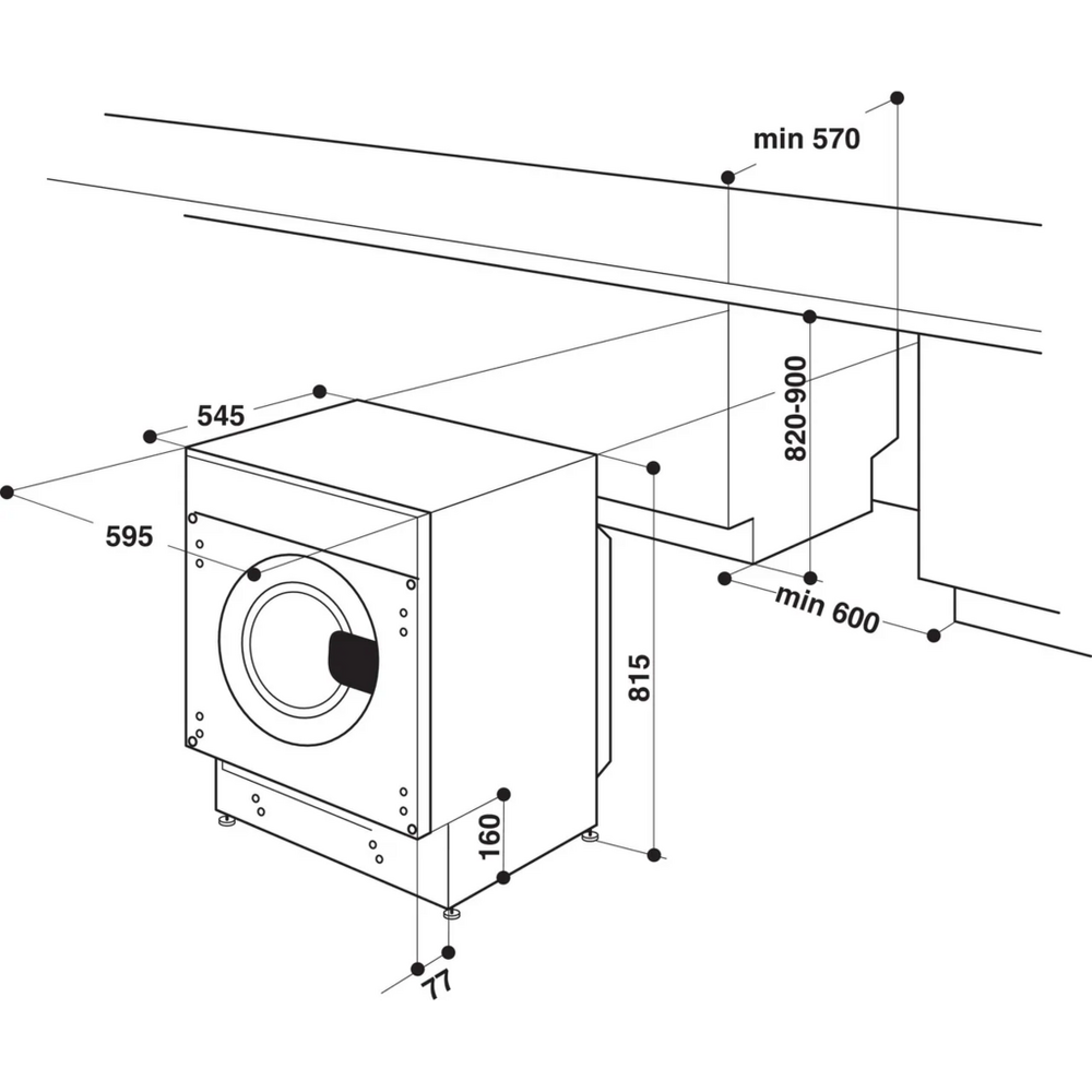 Indesit BIWDIL75148 7kg+5kg 1400 Spin Integrated Washer Dryer White - View 3