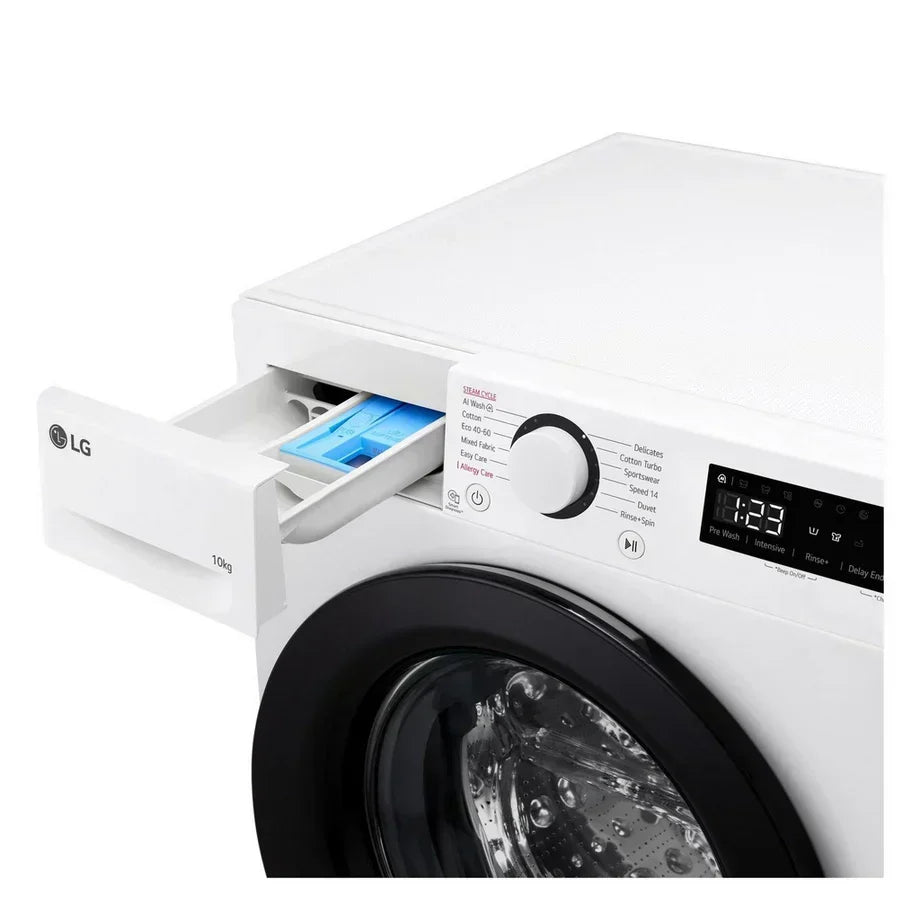 LG F4Y510WBLN1 10kg Steam 1400 Spin Freestanding Front Load Washing Machine White - A Rated - View 4