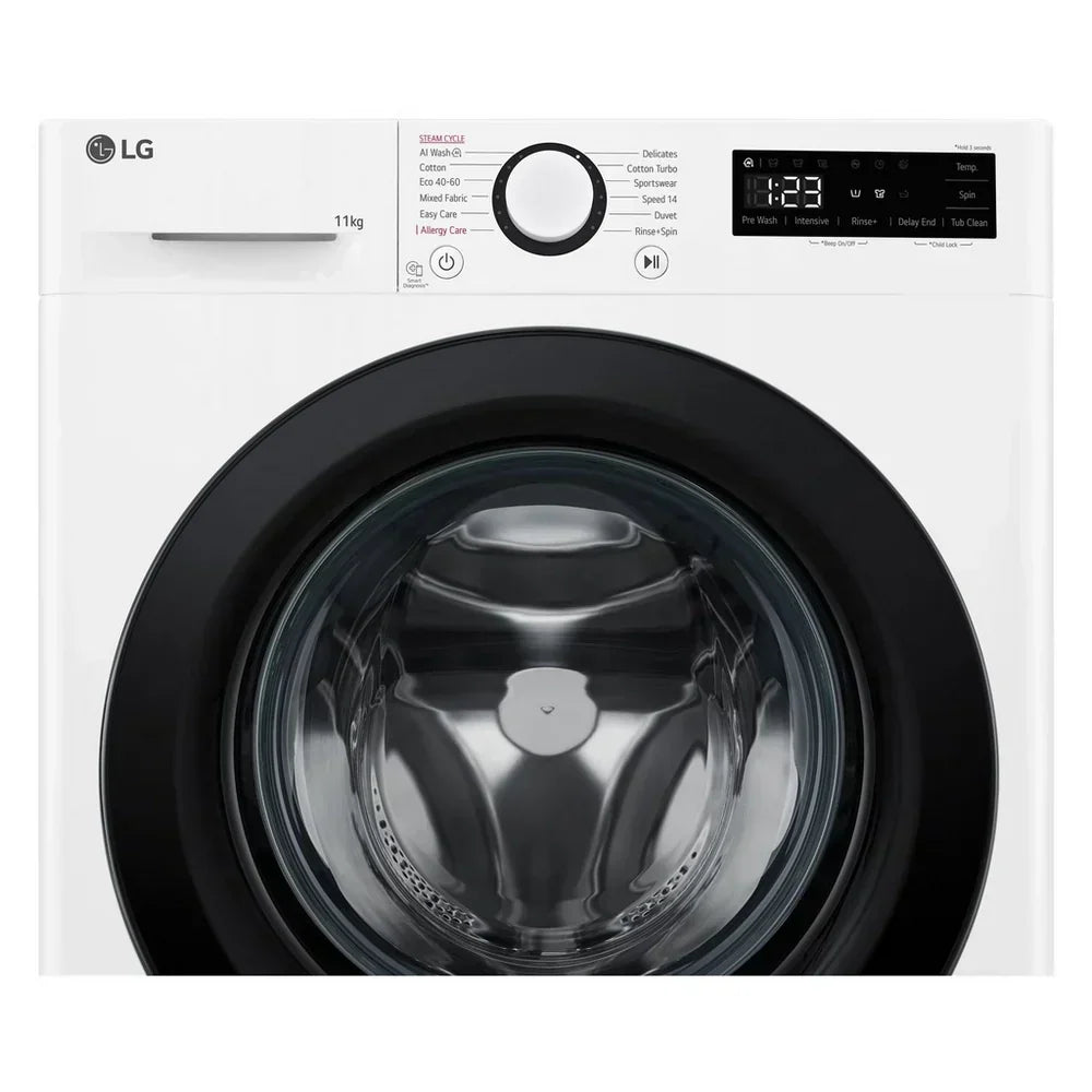 LG F4Y511WBLN1 11kg Steam 1400 Spin Freestanding Front Load Washing Machine White - A Rated - View 4