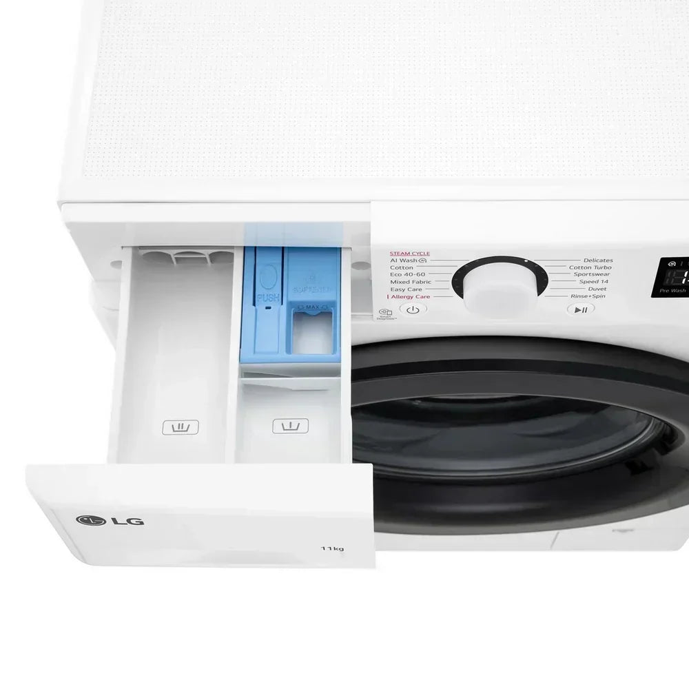LG F4Y511WBLN1 11kg Steam 1400 Spin Freestanding Front Load Washing Machine White - A Rated - View 8