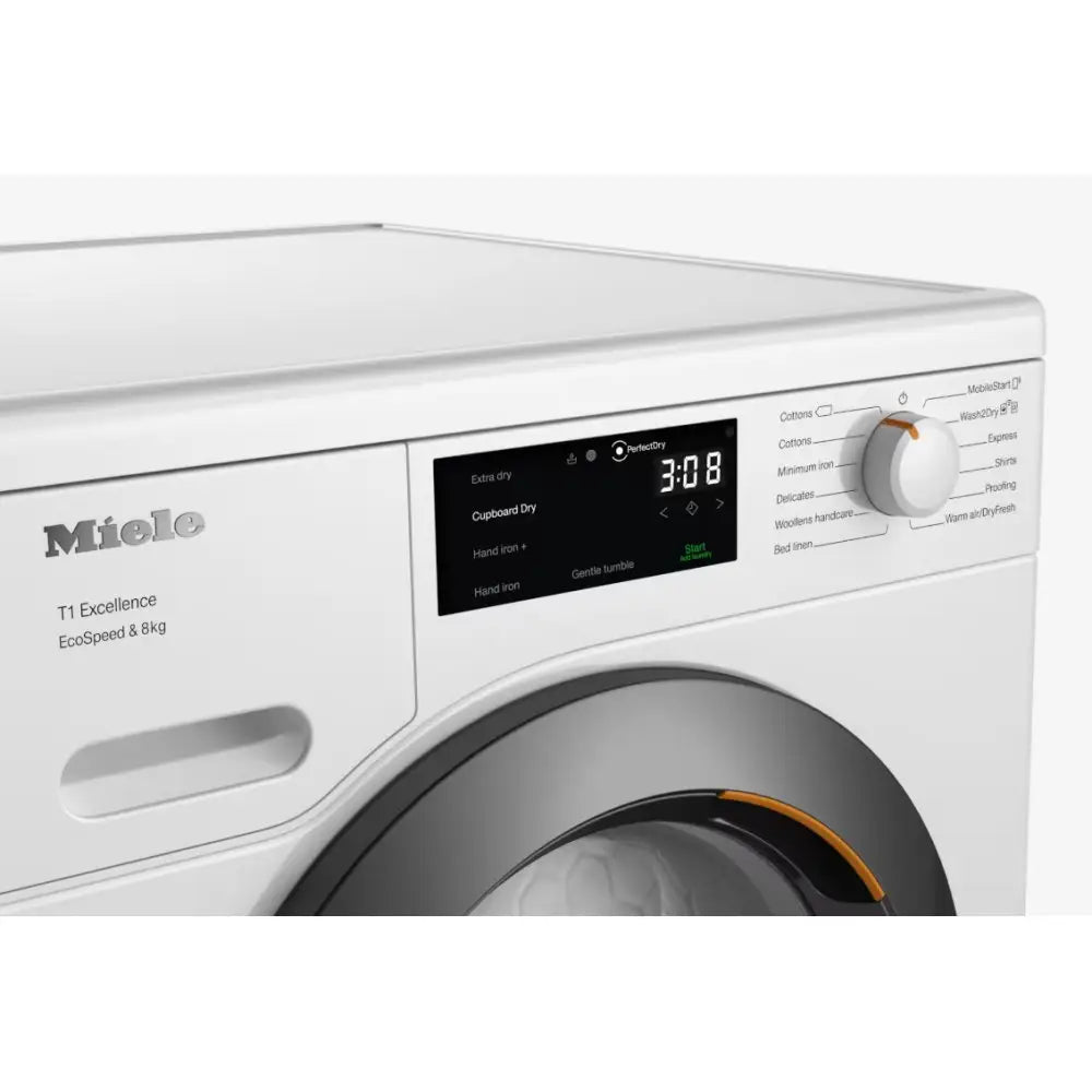 Miele TEC645WP EcoSpeed 8kg Freestanding Heat Pump Tumble Dryer Lotus White - View 3