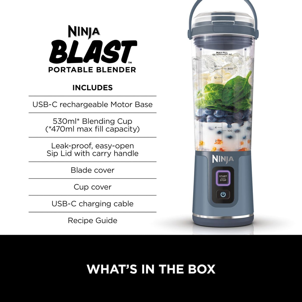 Ninja Blast Cordless Portable Blender Denim Blue BC151UKNV - View 3