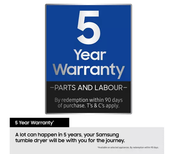 Samsung Series 5 DV90CGC0A0AEEU with OptimalDry 9 kg Heat Pump Tumble Dryer White - View 11