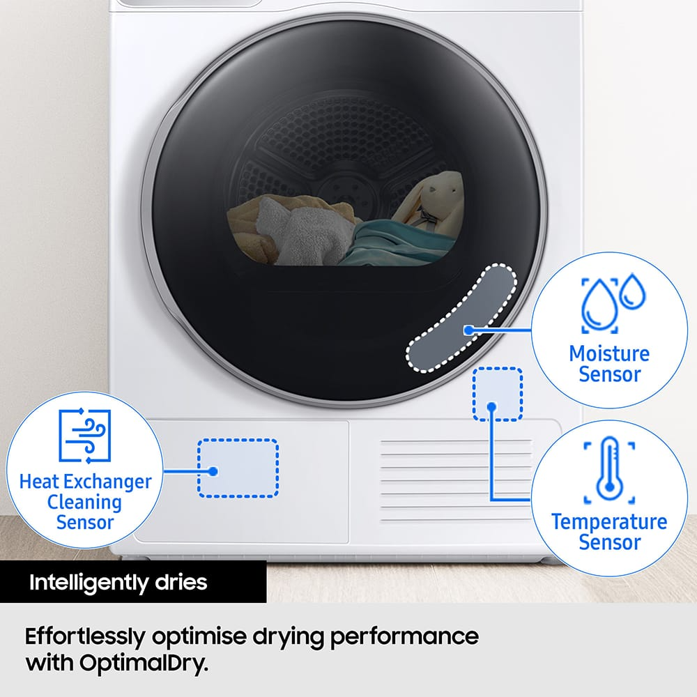 Samsung Series 8 DV90BB9445GHS1 with Optimal Dry 9kg Heat Pump Tumble Dryer White - View 10