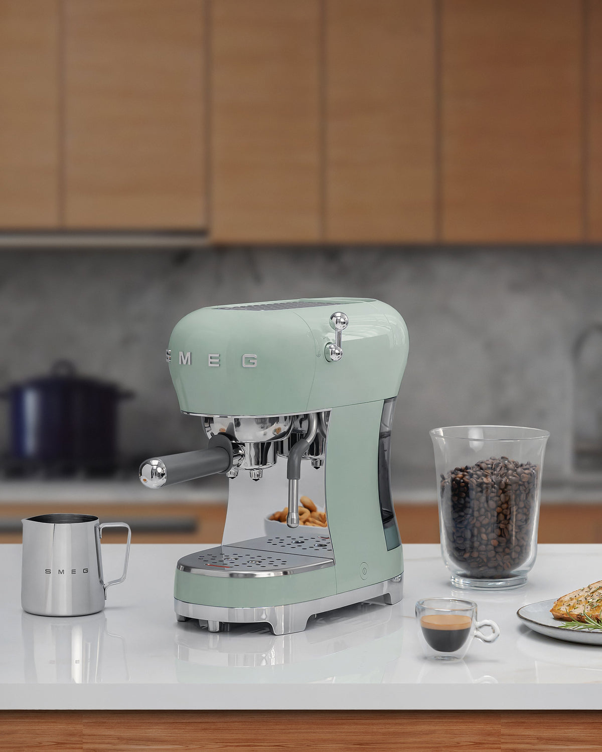 Smeg ECF02PGUK Espresso Coffee Machine with Steam Wand Pastel Green - View 7