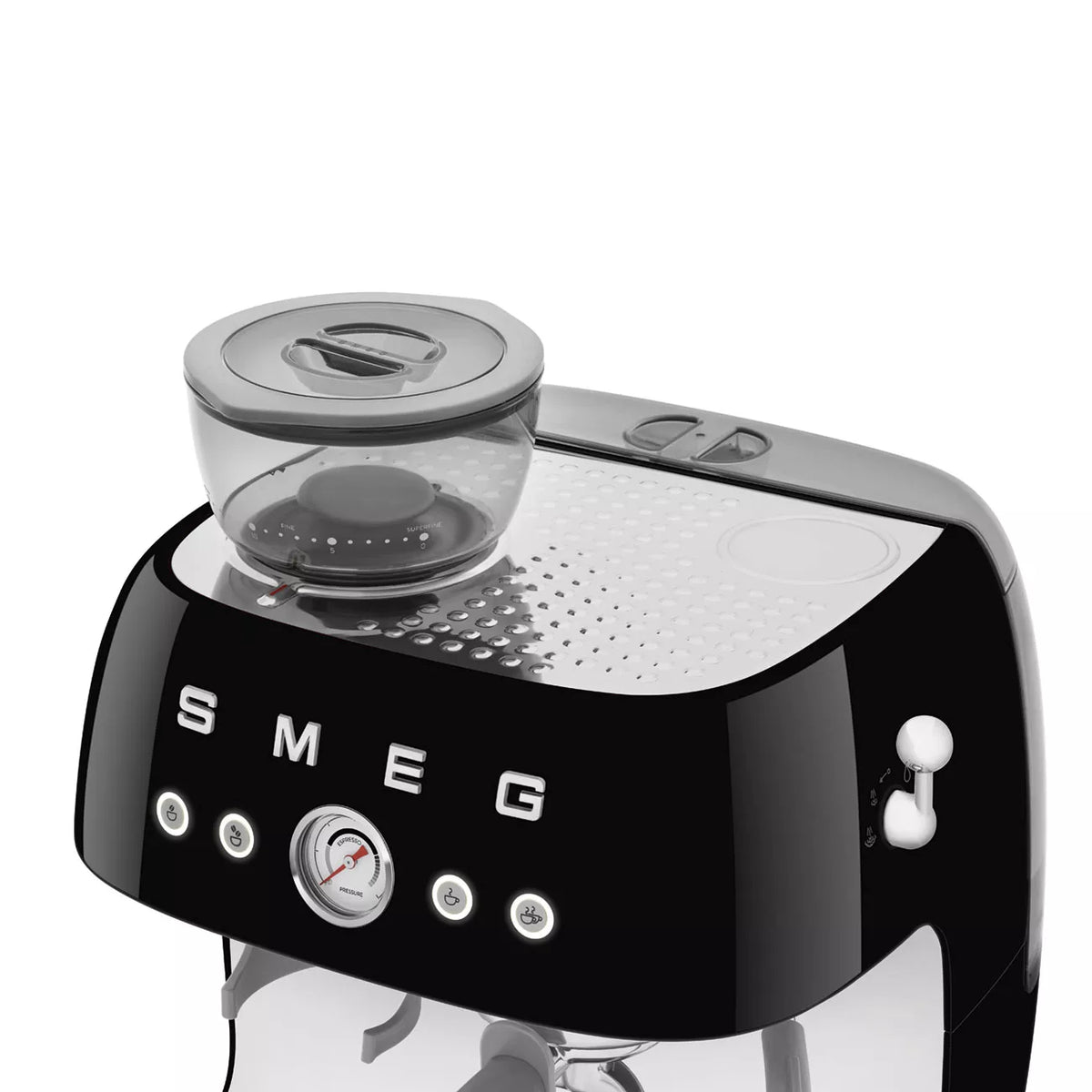 Smeg EGF03BLUK Retro Espresso Coffee Machine with Grinder in Black - View 3